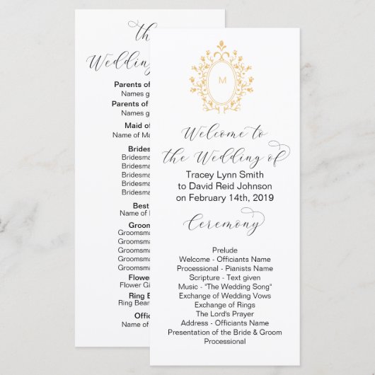 Goldmonogramm-Initial Minimal Hochzeitsprogramm Programm (Vorne/Hinten)