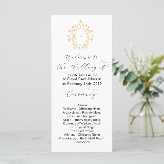 Goldmonogramm-Initial Minimal Hochzeitsprogramm Programm (Stehend Vorderseite)