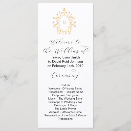 Goldmonogramm-Initial Minimal Hochzeitsprogramm Programm (Vorderseite)