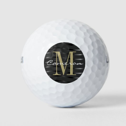 Goldmonogramm Initiale und Name auf schwarzem Gesc Golfball (Vorderseite)