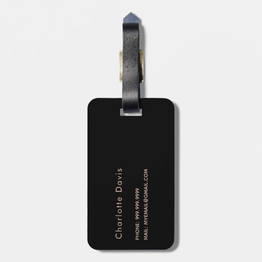 Goldmonogramm-Initialen der schwarzen Rose Gepäckanhänger (Rückseite vertikal)