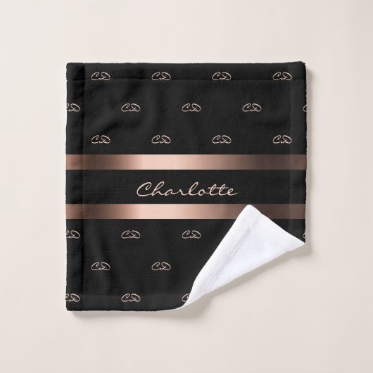 Goldmonogramm-Initialname der schwarzen Rose Badhandtuch Set (Waschlappen)