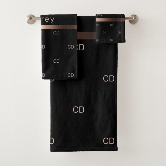 Goldmonogramm-Initialname der schwarzen Rose Badhandtuch Set (Insitu)