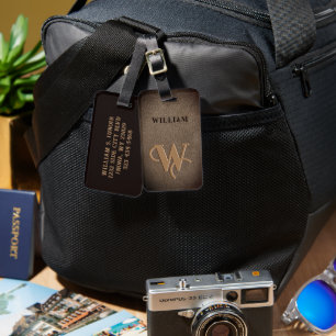 Goldmonogramm Kunstleder Dunkelbraun  Gepäckanhänger