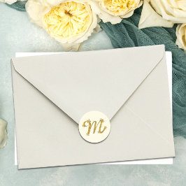 Goldmonogramm-Letter M mit Blumendetails-Creme Runder Aufkleber