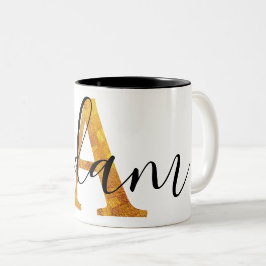 Goldmonogramm mit personalisiertem Namen Zweifarbige Tasse (VorderseiteRechts)