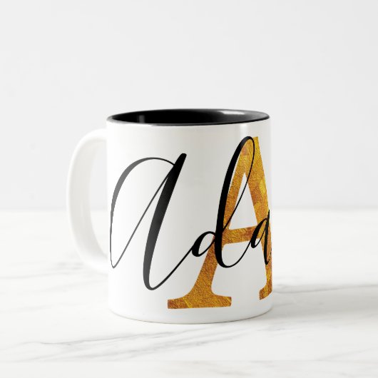 Goldmonogramm mit personalisiertem Namen Zweifarbige Tasse (Vorderseite Links)