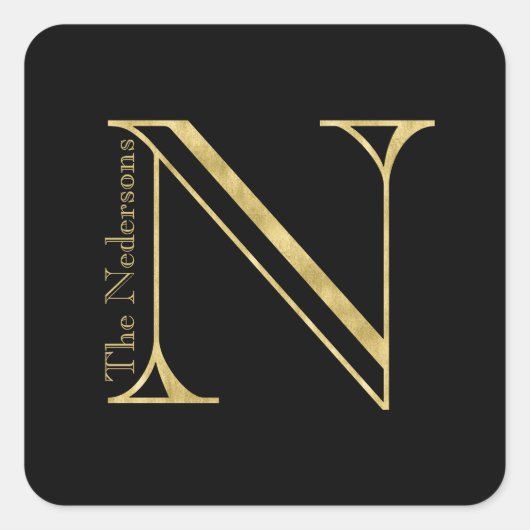 Goldmonogramm N und Name auf einer beliebigen Farb Quadratischer Aufkleber (Vorderseite)