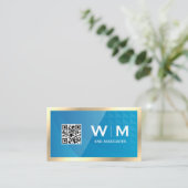 Goldmonogramm | QR-Code | Blue Geometric Visitenkarte (Stehend Vorderseite)