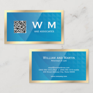 Goldmonogramm   QR-Code   Blue Geometric Visitenkarte