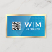 Goldmonogramm | QR-Code | Blue Geometric Visitenkarte (Vorderseite)