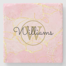 Goldmonogramm rosa Achat Geode Steinuntersetzer