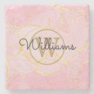 Goldmonogramm rosa Achat Geode Steinuntersetzer
