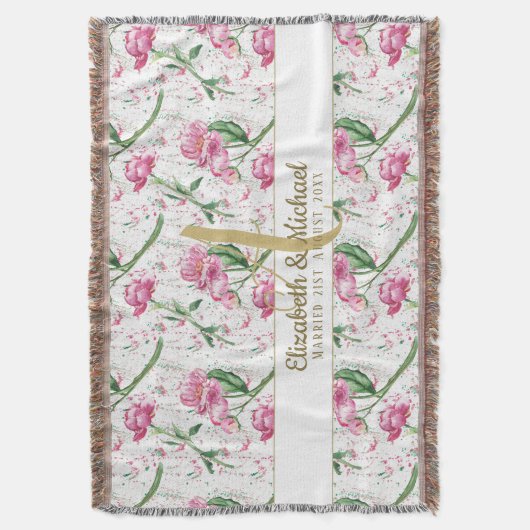 Goldmonogramm Rosa Peonies Grüne Blätter Neu Decke (Vorderseite Vertikal)