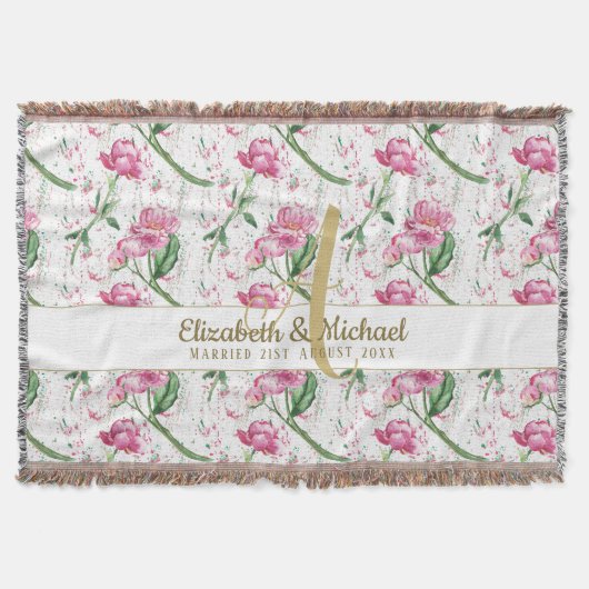 Goldmonogramm Rosa Peonies Grüne Blätter Neu Decke (Vorderseite)