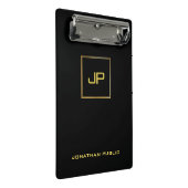 Goldmonogramm-Schwarz-Schablonen-elegantes Mini Klemmbrett (Schrägansicht)