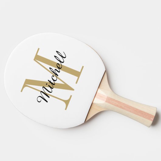 Goldmonogramm und Name Personalisiert Tischtennis Schläger (Seitenansicht)