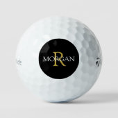 Goldmonogramm und weißer Name auf schwarzem Kreis Golfball (Vorderseite)