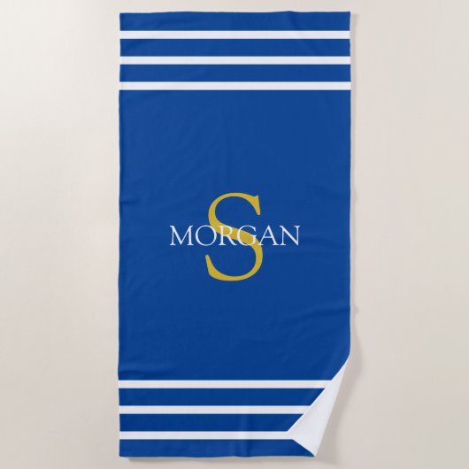Goldmonogramm und weißer Name, weiße Streifen, dp Strandtuch (Vorderseite)