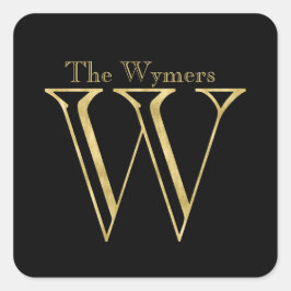 Goldmonogramm W und Name auf einer beliebigen Farb Quadratischer Aufkleber