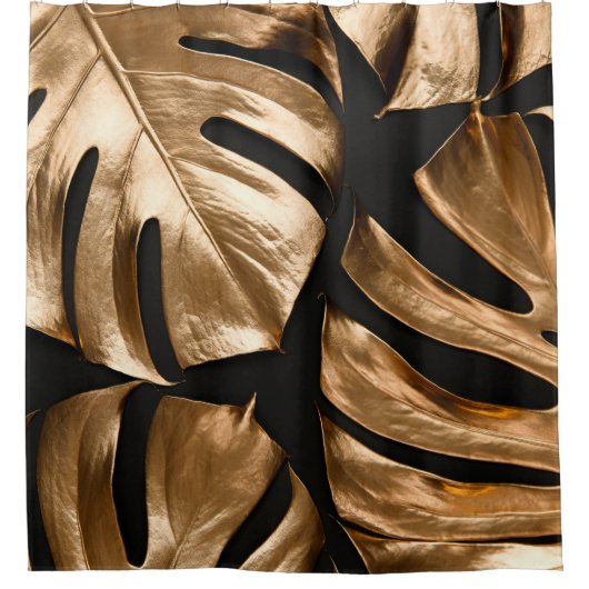 Goldmonstera-Blätter Duschvorhang (Vorderseite)