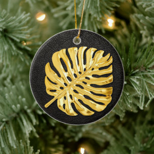 Goldmonstera Keramik Ornament