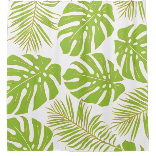 Goldmonstera und Blätter aus Palmenblättern Duschvorhang (Vorderseite)