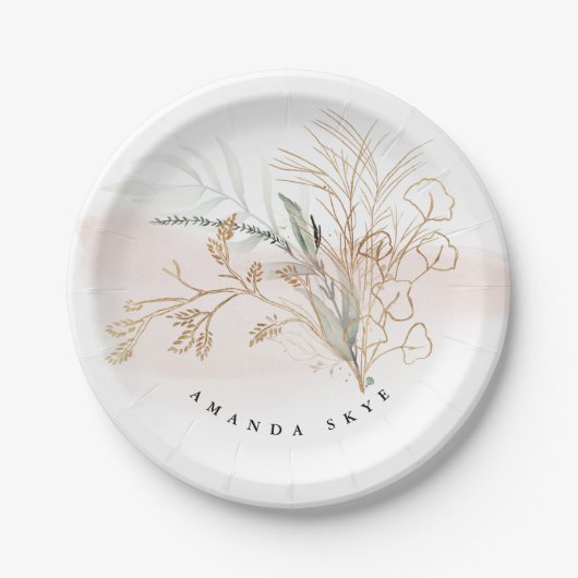 Goldmoos Eukalyptus Moderner Abstrakt Pappteller (Vorderseite)