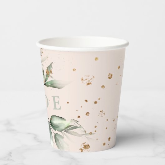 Goldmoos Eukalyptus Modernes Brautparty Pappbecher (Rückseite)