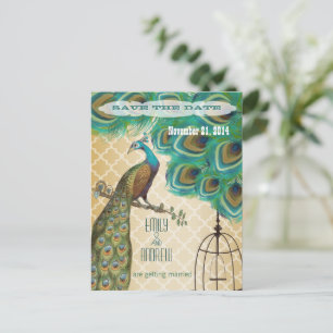 Goldmoroccan Tile Pfau Birdcage Save the Date Ankündigungspostkarte