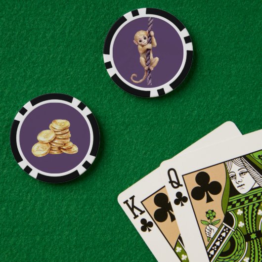 Goldmünzenaffe lila Seil Pokerchips (Pokertisch (doppelt))