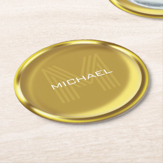 Goldmünzname Monogram Runder Pappuntersetzer (Angewinkelt)