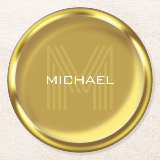 Goldmünzname Monogram Runder Pappuntersetzer (Vorderseite)