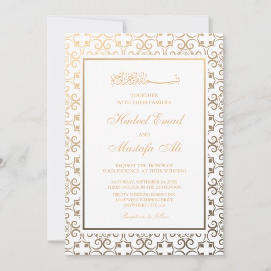 Goldmuskelhochzeit Einladung (Vorderseite)