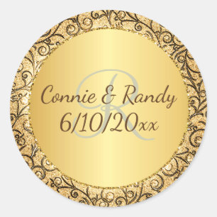 Goldmuster-Monogramm-Hochzeitsticker Runder Aufkleber
