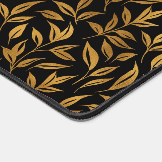 Goldmuster-Muster auf Schwarz-Monogramm-Blätter Schreibtischunterlage (Ecke)