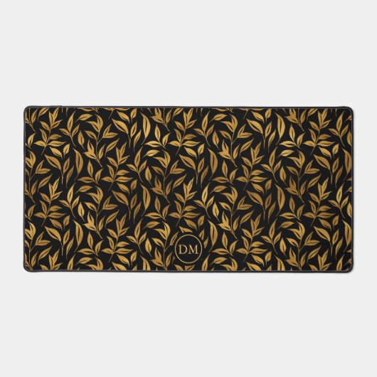Goldmuster-Muster auf Schwarz-Monogramm-Blätter Schreibtischunterlage (Vorderseite)