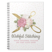 Goldnähende Scheren u. Shabby Chic-BlumenRosen Notizblock (Vorderseite)