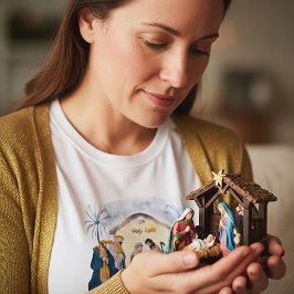 Goldnahrung und blaue Krippe "O Heilige Nacht" T - T-Shirt