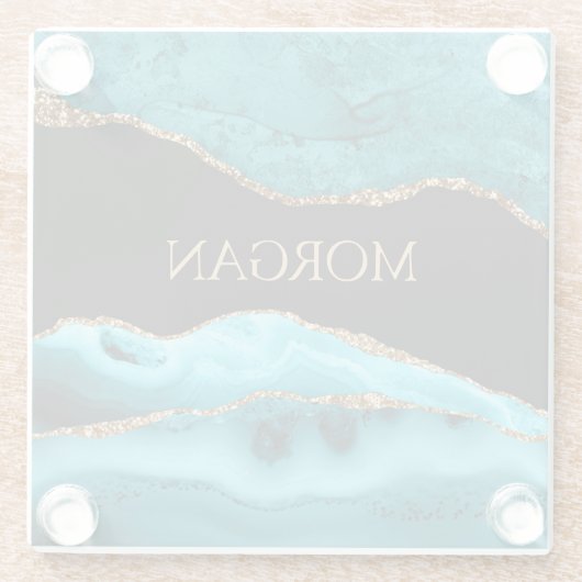 Goldname, Schwarz, Gold und Aquamarine Gattung Glasuntersetzer (Rückseite)