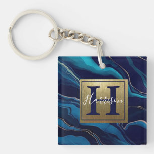 Goldname und Monogram für die blaue Gate Schlüsselanhänger