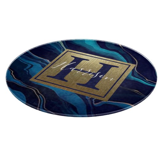 Goldname und Monogram für die blaue Gate Schneidebrett (Ecke)