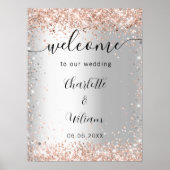 Goldnamenskript der Hochzeit in silberner Rose wil Poster (Vorne)