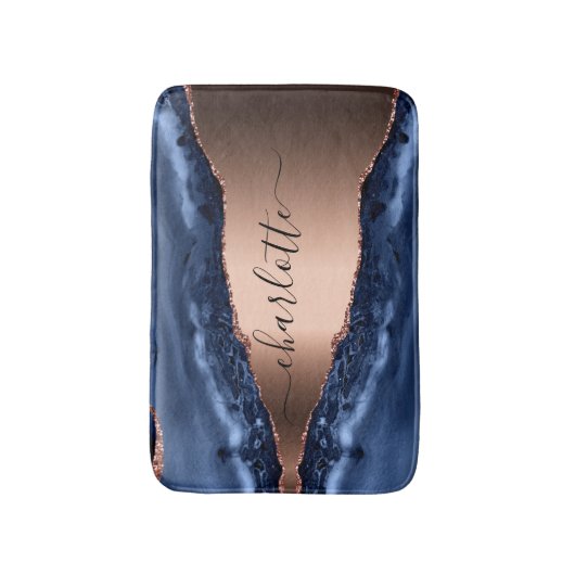 Goldnamensskript der Rose Blauer Marmor Badematte (Vorderseite Vertikal)