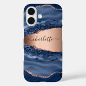 Goldnamensskript der Rose Blauer Marmor Case-Mate iPhone Hülle (Rückseite)