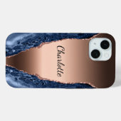 Goldnamensskript der Rose Blauer Marmor Case-Mate iPhone Hülle (Rückseite (Horizontal))