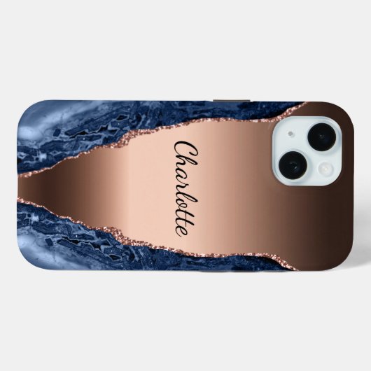 Goldnamensskript der Rose Blauer Marmor Case-Mate iPhone Hülle (Rückseite (Horizontal))