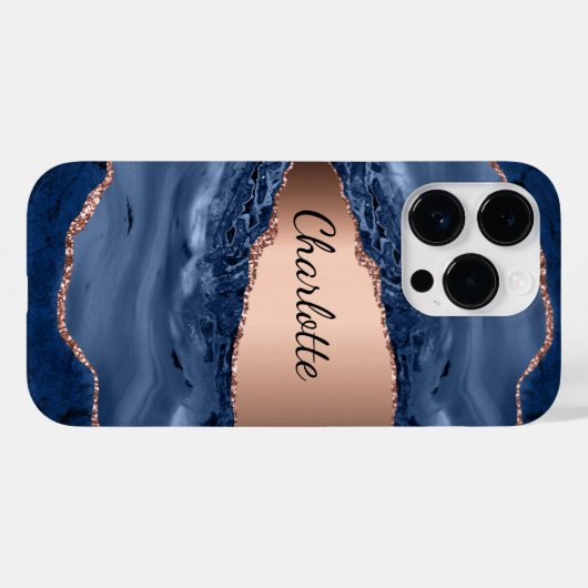 Goldnamensskript der Rose Blauer Marmor Case-Mate iPhone Hülle (Rückseite (Horizontal))