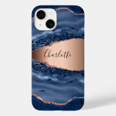 Goldnamensskript der Rose Blauer Marmor Case-Mate iPhone Hülle (Rückseite)
