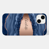 Goldnamensskript der Rose Blauer Marmor Case-Mate iPhone Hülle (Rückseite (Horizontal))